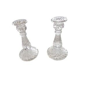 Pair Of Vintage Lead Crystal‎ Pedestal Candle Holders Candlesticks 6" Tall
